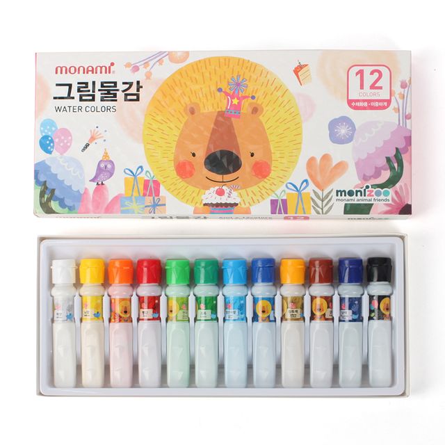 모나미 12색 그림 물감 핑크 미술 준비물 수채화