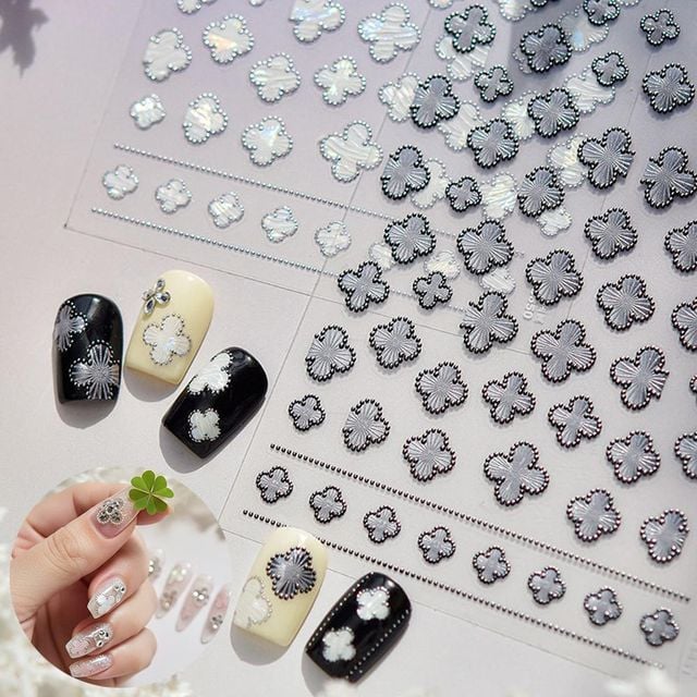 네일아트 은은한 자개빛 행운가득 클로버 엠보스티커