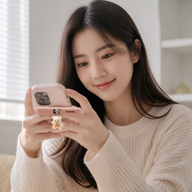 스마트폰 단자 커버 화이트 곰 캐릭터 아이폰 갤럭시 충전포트 - 이미지 1