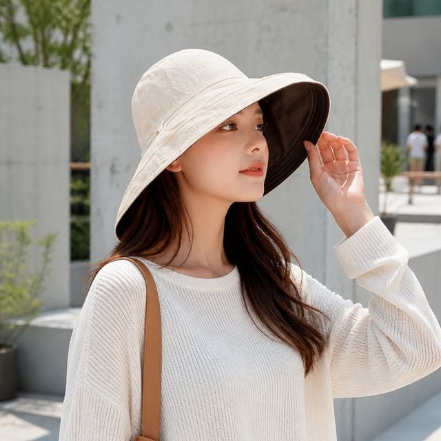 여성 양면 벙거지모자 자외선차단 여름 휴가용 버킷햇 성인용 여자 모자 - 이미지 1