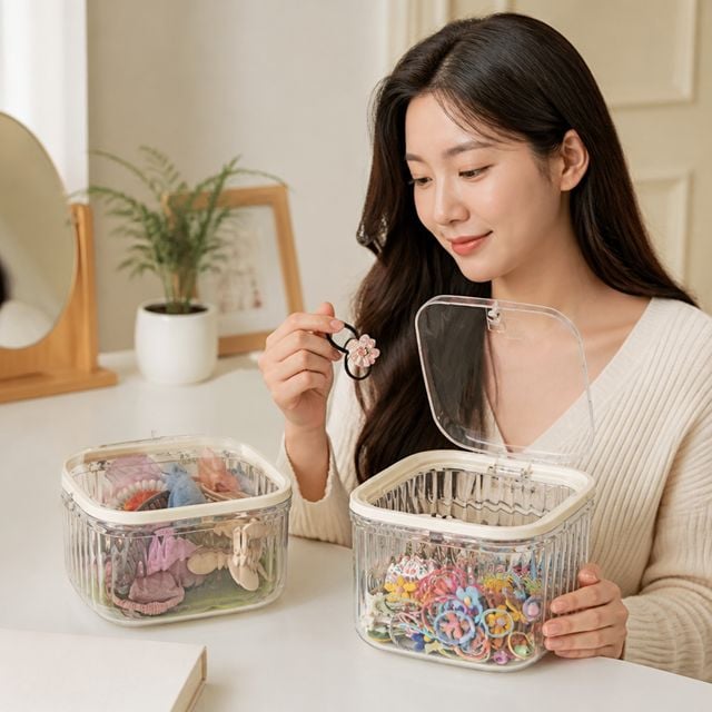 머리끈 헤어 액세서리 보관함 소품 정리 케이스 뚜껑함 - 이미지 1