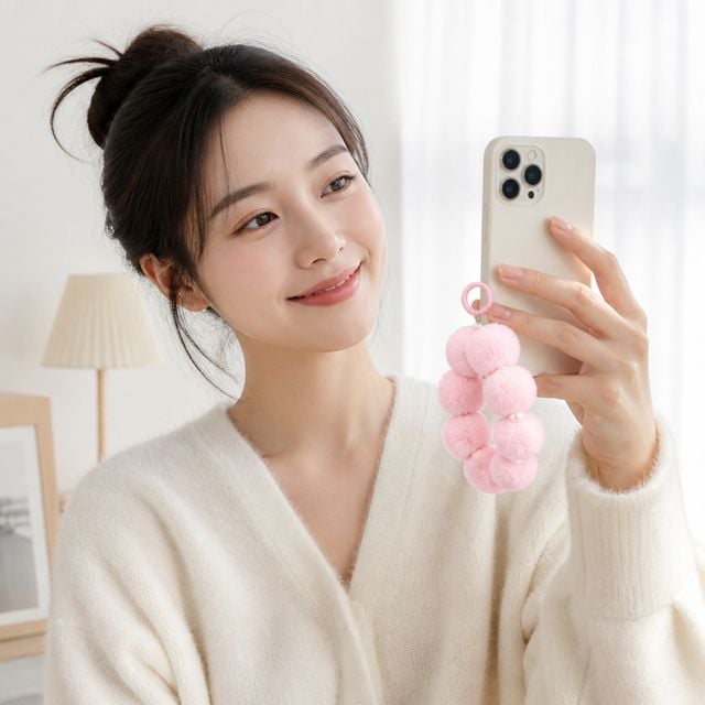 폼폼이 핸드폰 스트랩 복슬복슬 털 스마트폰 휴대폰 줄 악세사리 잡화