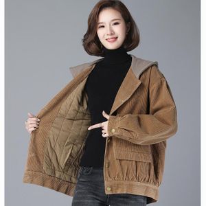 여성 코르덴 후드 점퍼 | 가을 겨울 보온 솜 자켓 아우터 - 이미지 2