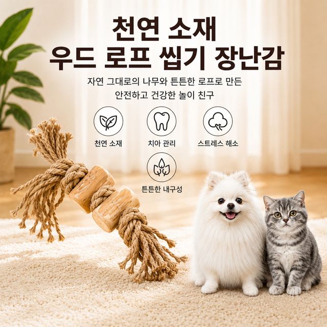 애견 천연 커피나무 우드스틱 로프 터그 강아지 장난감 3단 커피츄 - 이미지 2