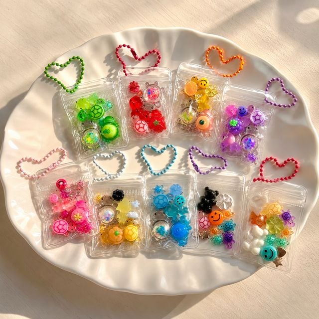 행운 거북이 파츠 투명 지퍼백 PVC 키링 키홀더 열쇠고리 DIY 만들기 클리커 키캡 행운부적 8종 - 이미지 1