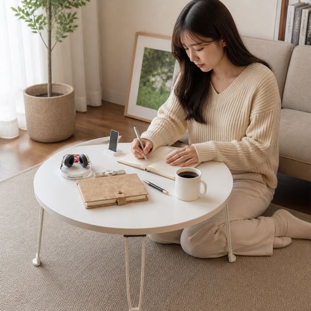원형 좌식 상 소형 접이식 티테이블 거실 가구 인테리어 간이 식탁 밥상