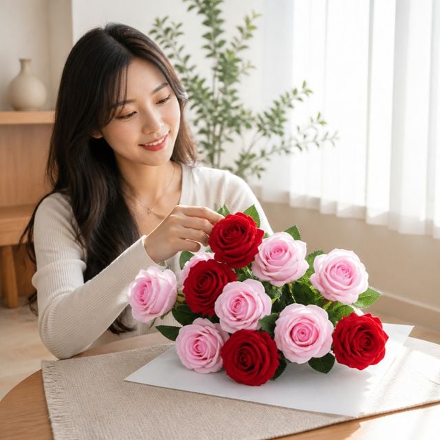 조화 장미 한송이 인테리어 소품 선물용 4색 - 이미지 1