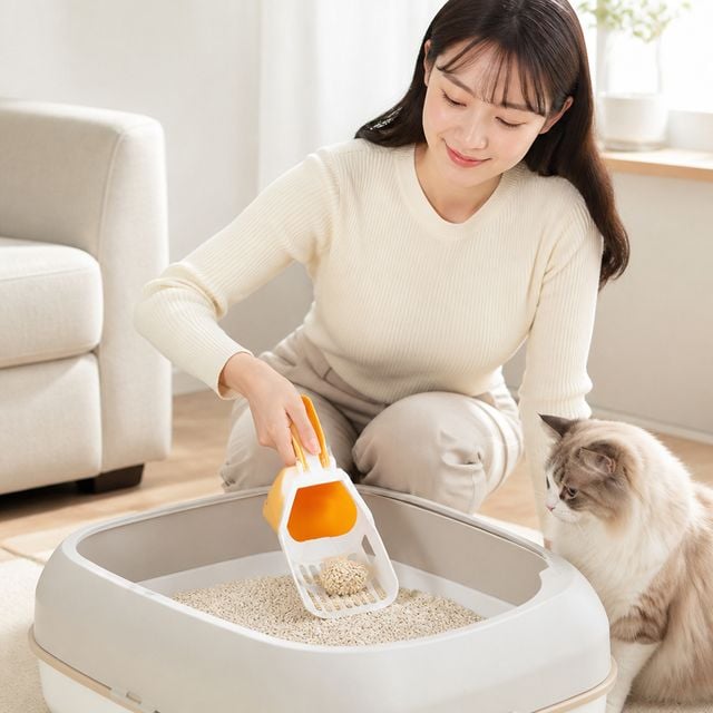 고양이 화장실 모래삽 일체형 배변처리용 벤토나이트 두부 모래 뒤처리 삽 - 이미지 1