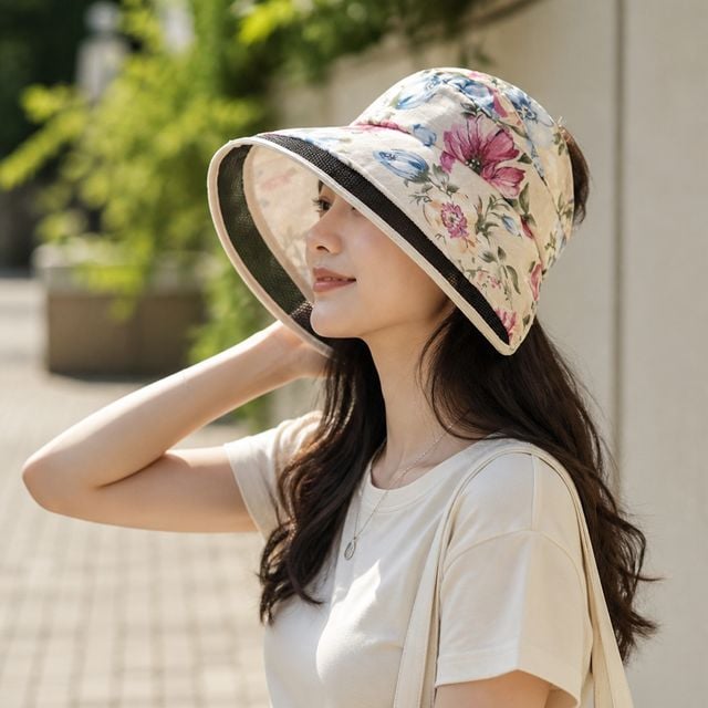 여성 여름 밀짚 썬캡 성인 여자 나들이 왕골 망사 모자 플라워 엣지 벙거지 사파 - 이미지 1