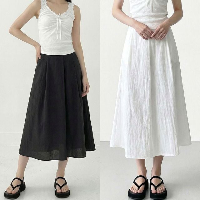 여성 여름 A라인 시원한 롱스커트 나일론 치마 2색
