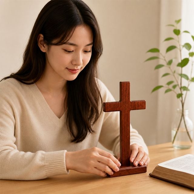 십자가 무드등 원목 데스크 인테리어 소품 - 이미지 1