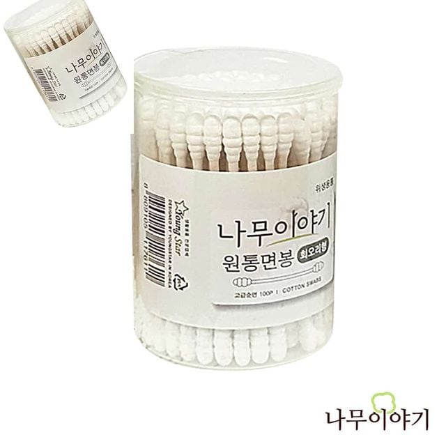 나무이야기 원통면봉 100p 회오리형 회오리면봉 순면면봉 나무면봉 일회용면봉