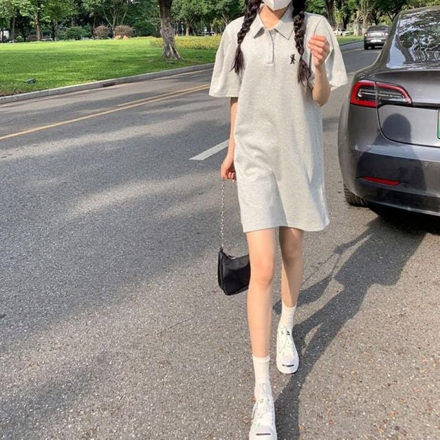 피케이 미니 카라 원피스 여름 반팔 면 티셔츠 빅사이즈 스포티 데일리룩