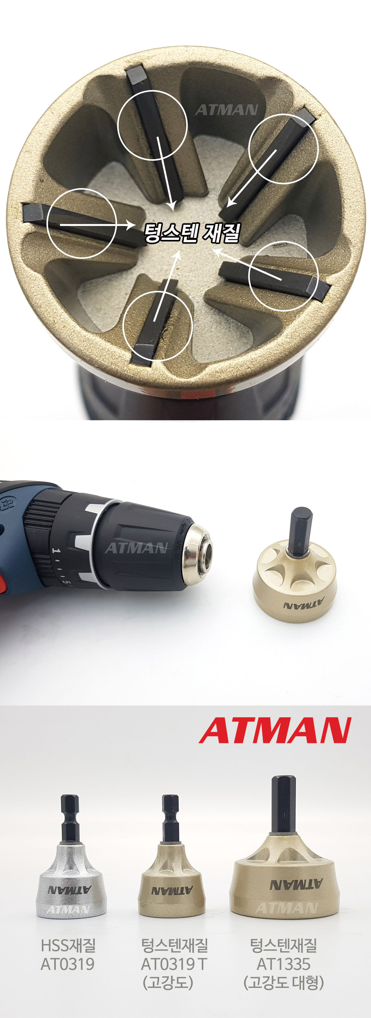 ATMAN (아트만) 챔퍼맨 플러스 고강도 볼트 환봉 면취기 볼트치기 볼트면치기 텅스텐 재질 (3mm ~ 19mm) AT-0319T