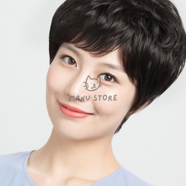 예쁜가발 컷트가발 인모 볼륨 숏컷 통가발 블랙