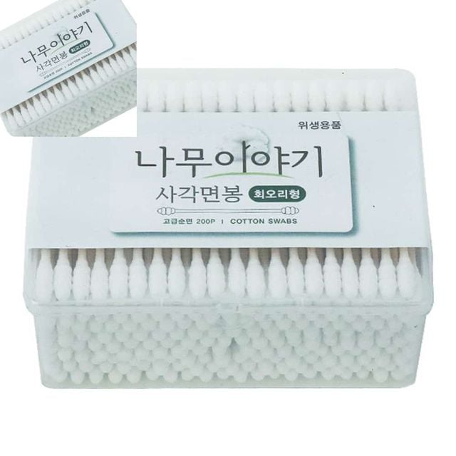 나무이야기 사각면봉 200p 회오리형 나무면봉 순면면봉 뷰티소품 일회용면봉
