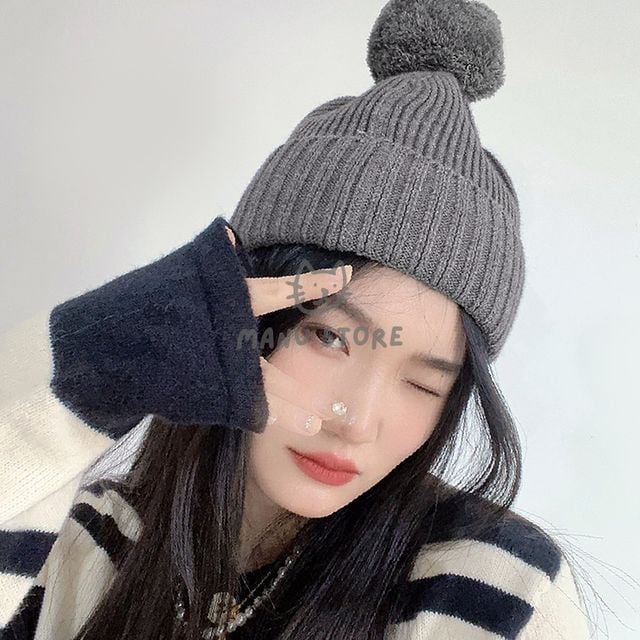 방한모자 여자겨울모자 니트 비니 그레이