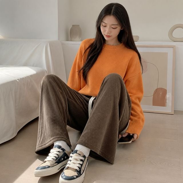 골지 코듀로이 와이드 팬츠 잠옷바지 여성 홈웨어 기모 일반형