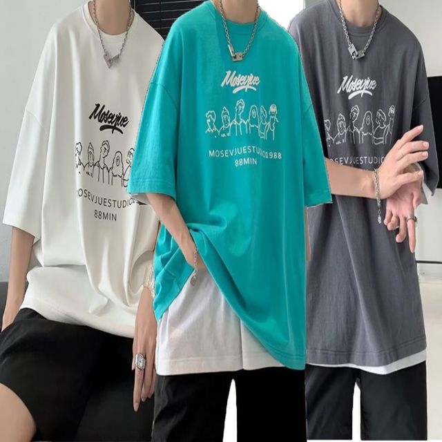 남자 보세 박시한 반팔 티셔츠 루즈핏 라운드넥