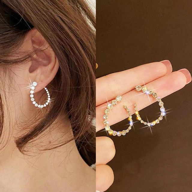 다이아 워터라인 귀걸이 큐빅 라인 패션 여성 귀걸이 - 이미지 9