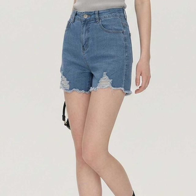 여성 컷팅 데님 숏팬츠 하이웨스트 여름 청반바지