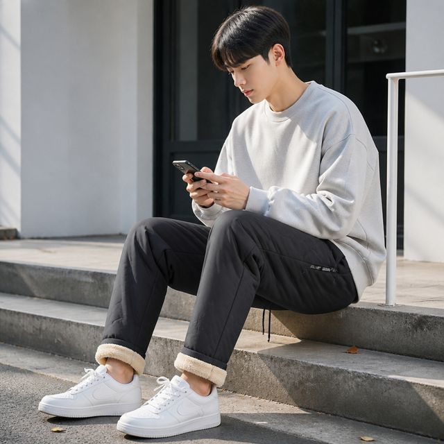 남성 융털 안감 패딩 팬츠 겨울 보온 트레이닝 조거 일자 바지 외출복