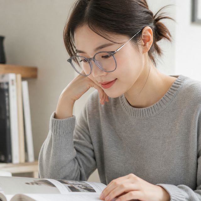 블루 라운드 안경테 뿔테 안경 사무용 데일리 블루라이트 차단