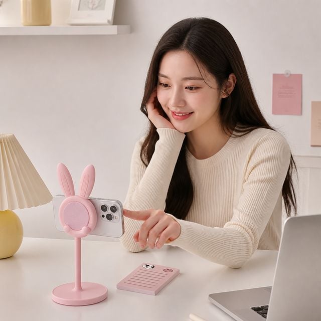아이폰 스마트폰 거치대 토끼 디자인 데스크 받침대 사무실 책상용