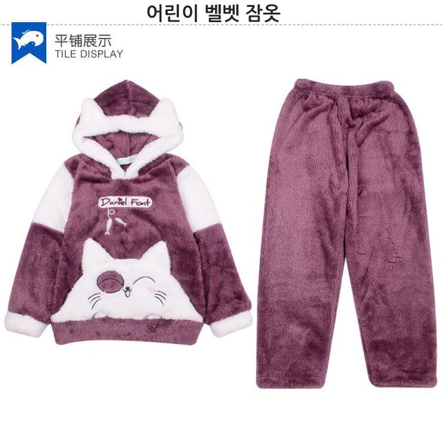 여아 귀요미 벨벳 잠옷 인형모양 플란넬 홈웨어