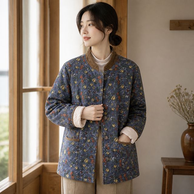 여성 플라워 퀼팅 누빔 자켓 꽃무늬 점퍼 봄 가을 겨울 외투 바람막이 코트 잠바