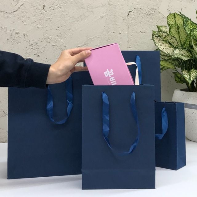 블루 무지 세로 직사각쇼핑백 종이가방 소