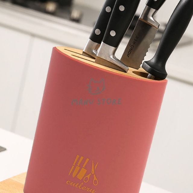씽크대칼꽂이 주방용품 타원형 칼블럭 브릭레드