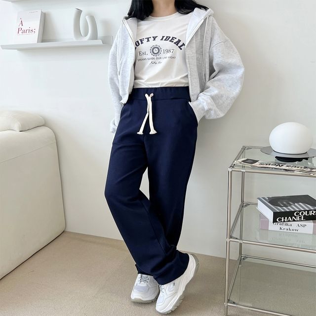 여자통바지 면 무지 일자 여성긴바지 허리밴딩 4컬러