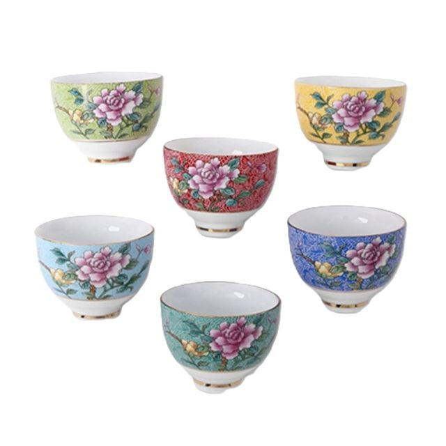 레트로 플라워 다기 찻잔 6p세트 80ml 작약 선물용찻잔세트 찻잔선물 약주잔