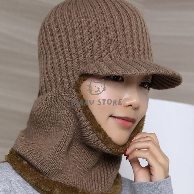넥워머코디 보온넥워머모자 넥워머 털모자 브라운