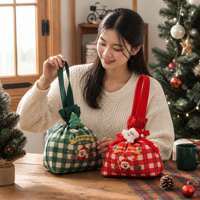 크리스마스 털 미니백 여성 토트백 DIY 스트랩 장식 성탄절 겨울 가방 주머니 - 이미지 1