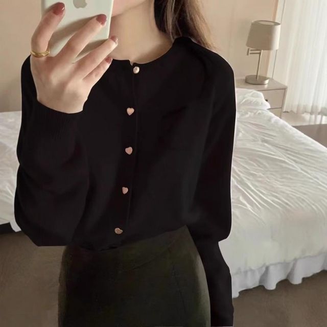 데일리 하트버튼 러블리 니트가디건 SSH095 카디건 가디건 볼레로가디건 오노마 여성 커버업 볼레로 미니