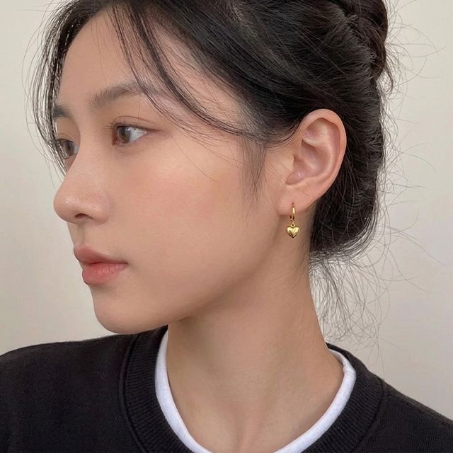 하트 드롭 귀걸이 여성 데일리 원터치 링귀걸이 - 이미지 3