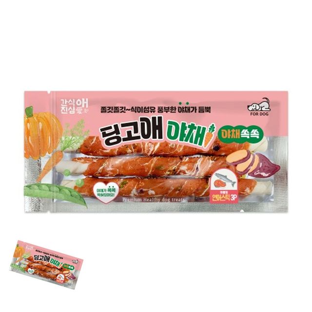 애견간식 강아지영양간식 강아지 간식 딩고애야채 마블링 연어스틱 3P M