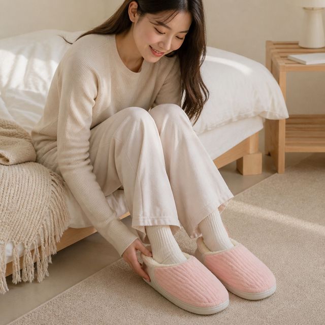 겨울 털 실내화 무지 면 슬리퍼 커플용 룸슈즈 방한 거실화 경량 실내신발