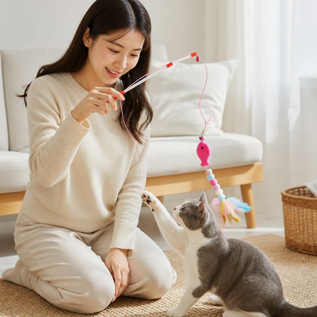 반려묘 깃털 낚싯대 놀이 기구 펫 용품 막대형 장난감