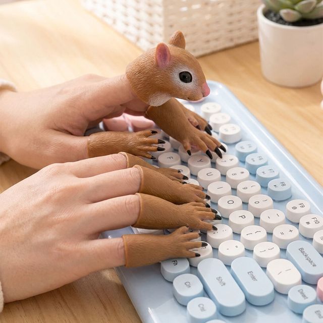 다람쥐 손가락 인형 핑거퍼펫 손인형 동물 키보드 타이핑 마개 - 이미지 2