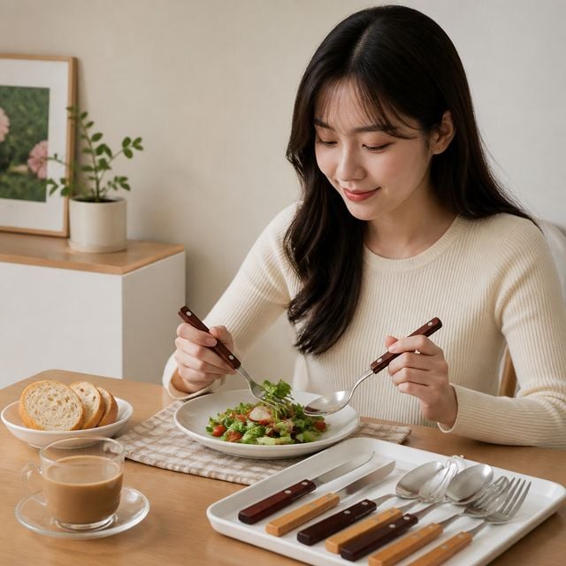 우드 양식기 식사 도구 티스푼 포크 디저트 홈카페 커틀러리 모음 - 이미지 1