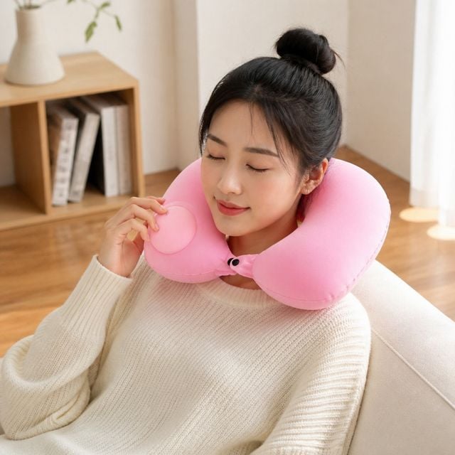 에어펌프 목쿠션 벨벳 기내용 여행 비행기 휴식 캠핑 낚시 에어목쿠션