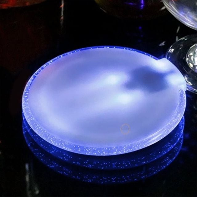 자동 LED 컵받침 블루 술잔코스터 맥주잔받침 원형코스터