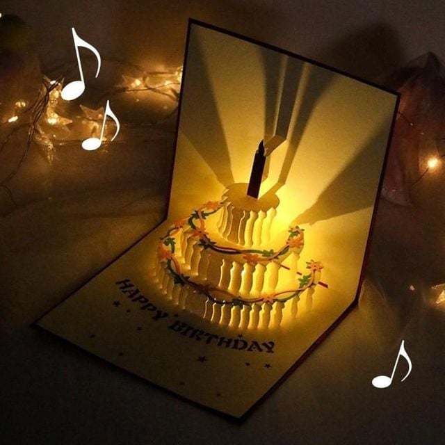 led 멜로디 조명 케이크 입체카드 음악 생파 축하 해피벌스데이