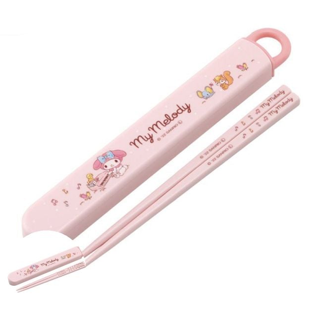 젓가락케이스세트 캐릭터젓가락세트 젓가락세트 마이멜로디 뮤직 슬라이드 케이스세트 16.5cm 젓가락