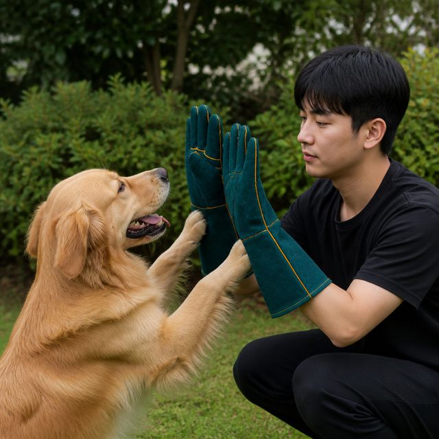 강아지 훈련용 소가죽 장갑 물림 할큄 손 반려동물 교육용