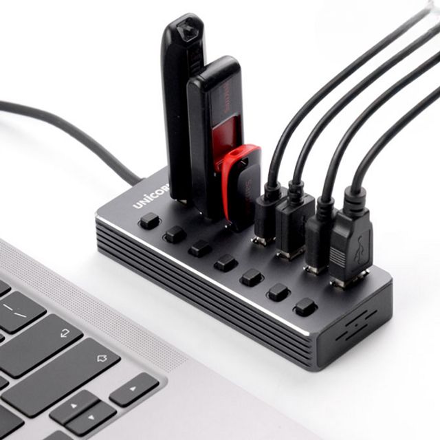 알루미늄 7 포트 usb 허브 고속 개별 스위치 usb 허브