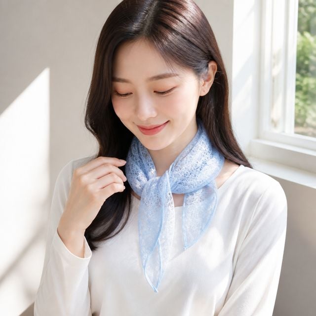 플라워 패턴 스카프 쁘띠 미니 손수건 봄 햇빛 가리기 여성 잡화 - 이미지 1